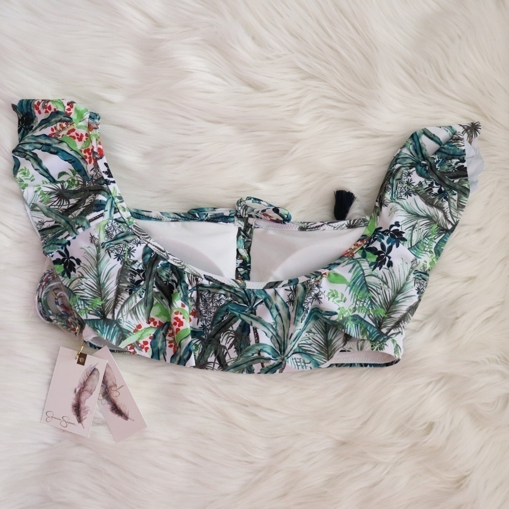 NWT Jessica Simpson White Green Tropical Print Bikini Swim Set Size XL - Picture 6 of 12